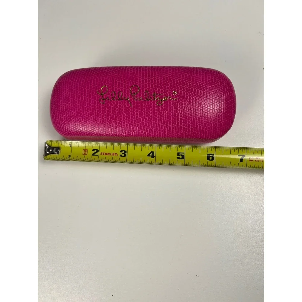 Lilly Pulitzer Eyeglass Case Hard Shell Pink Lizard Embossed‎ Gold Logo